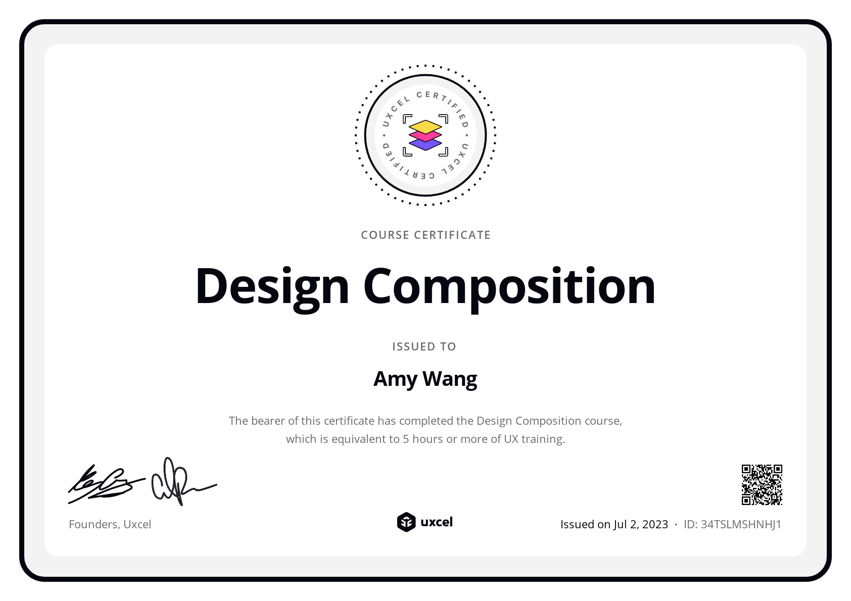 Amy Wang's certificate
